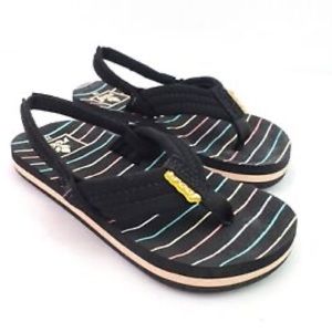 Reef Little Ahi Stripes Toddler Girls Size 9/10 Blk Slip On Flip Flop Sandals